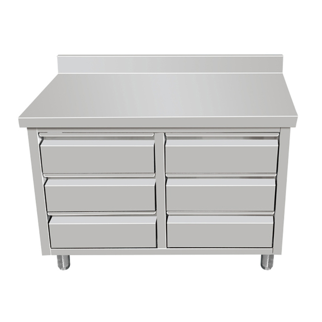 141063 - Stainless Steel Work Table Cabinet with 2 x 3 Drawers + Upstand 1000 mm Wide