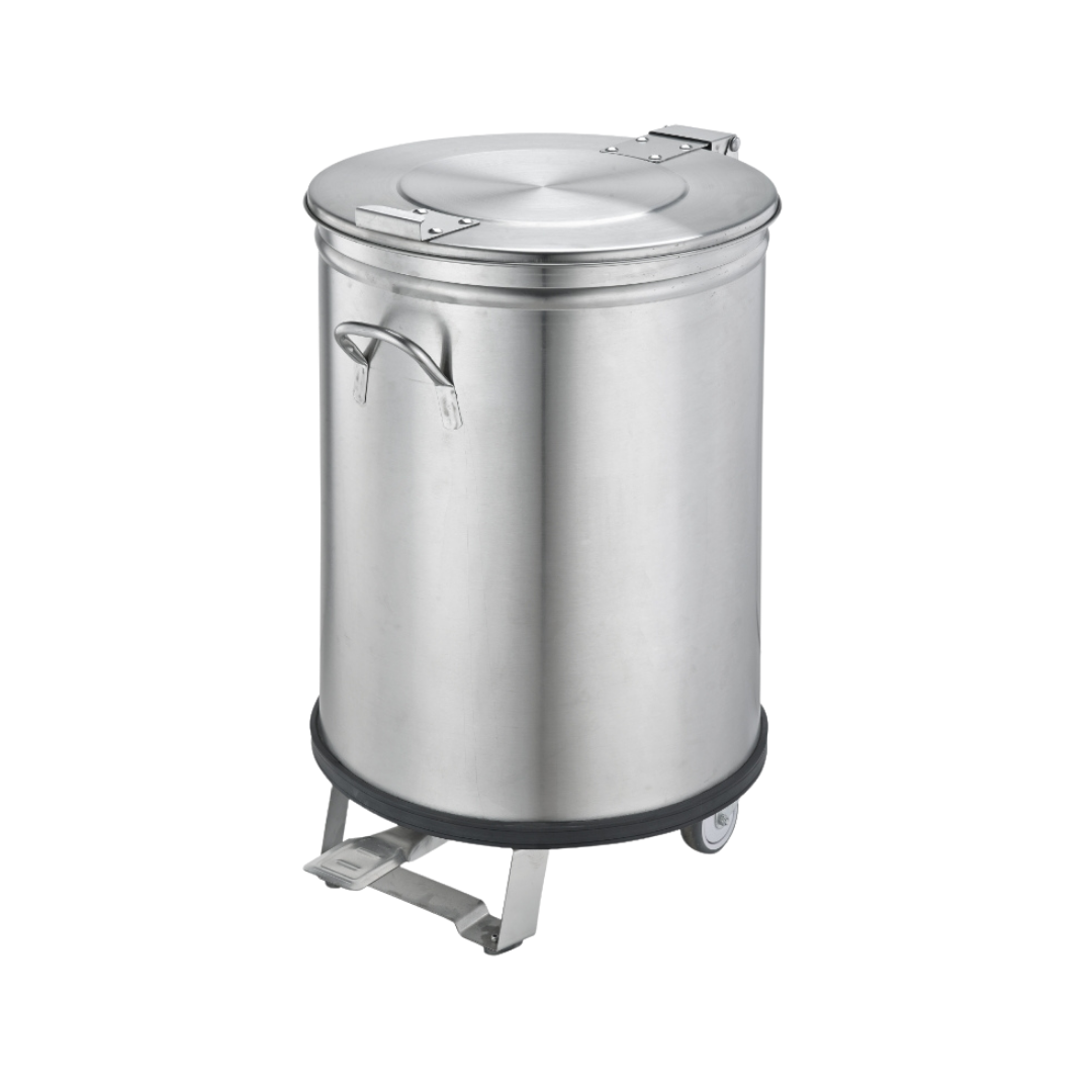 231050 - Commercial Round Waste Bin 100L with 2 Castors and Foot Pedal