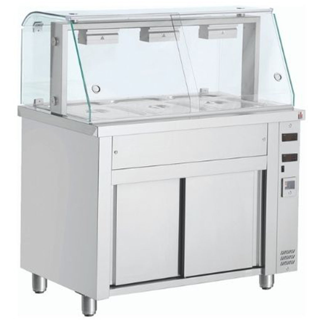 Bain Marie With Heated Cupboard And Glass Canopy 3 x GN1/1