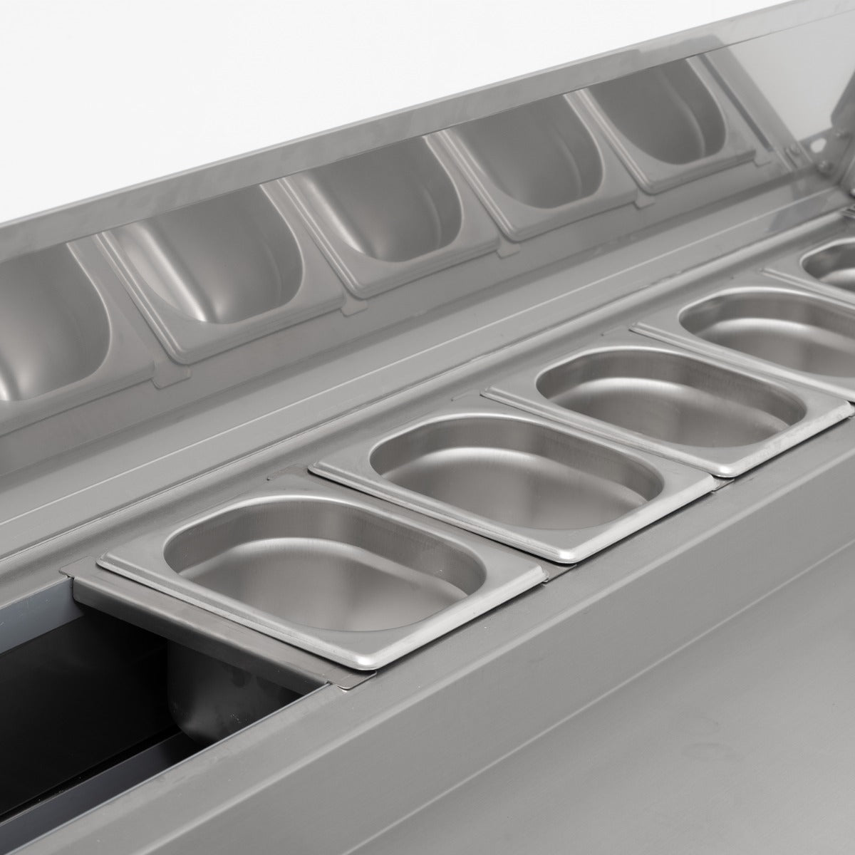Compact Triple Door Counter Refrigerator With Raised Collar