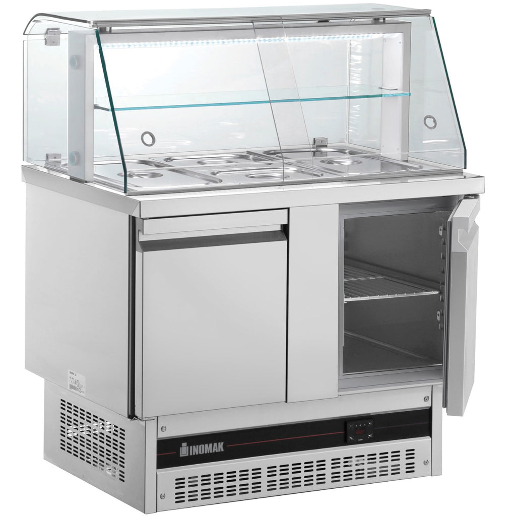 Compact Double Hinged Door Gastronorm Saladette With Display Case
