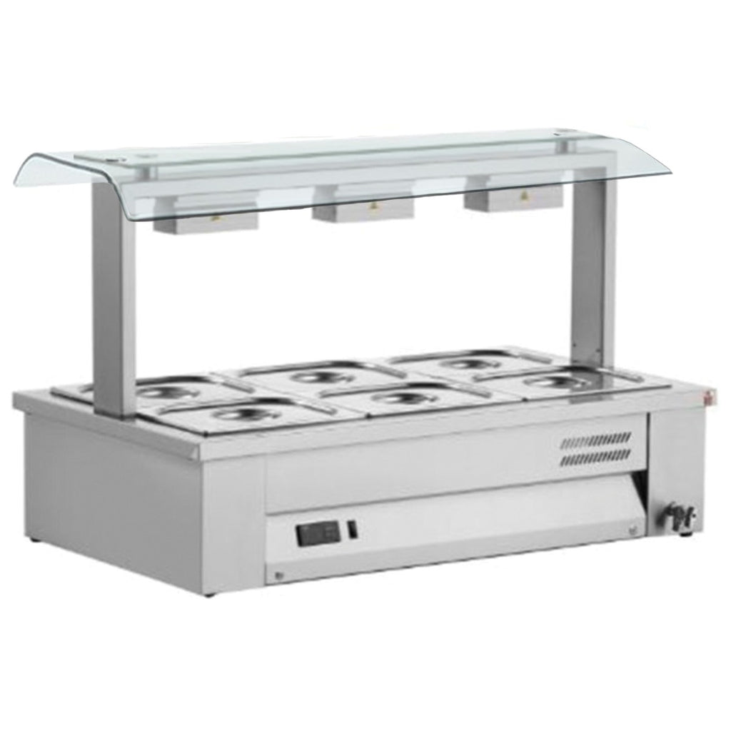 Counter Top Bain Marie With Double Sneeze Guard 3x GN1/1