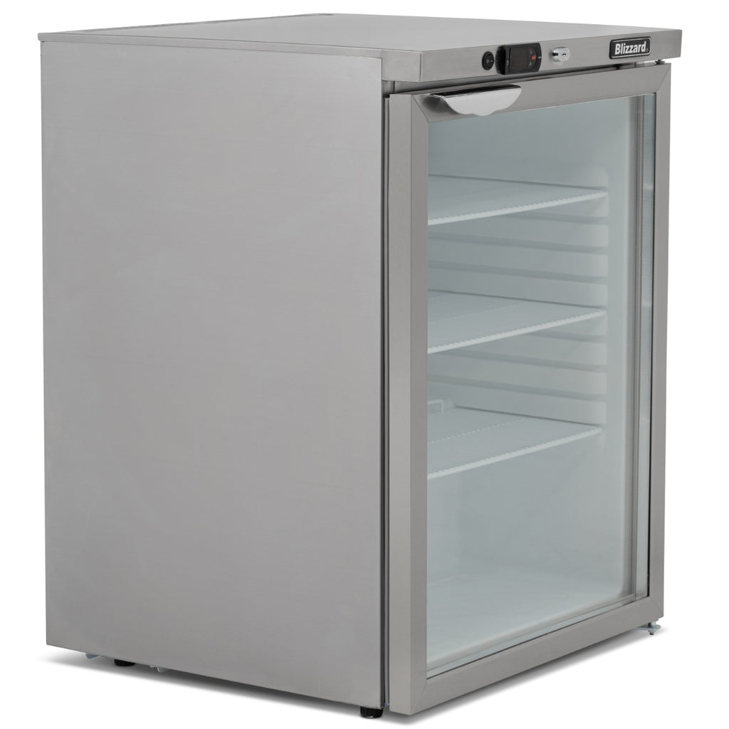Single Hinged Glass Door Under Counter Refrigerator