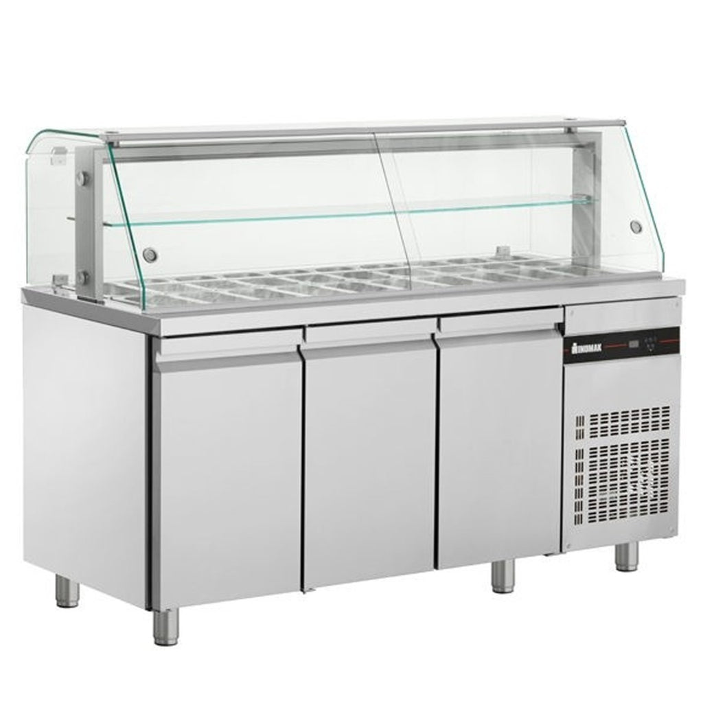 Triple Hinged Door Saladette With Display Case